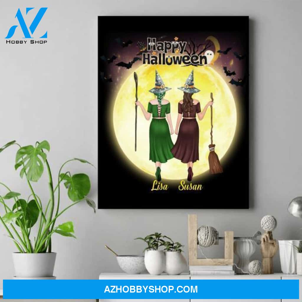 Personalized Witch Canvas Art - Best Friend Canvas Ideas - Up To 4 Girls