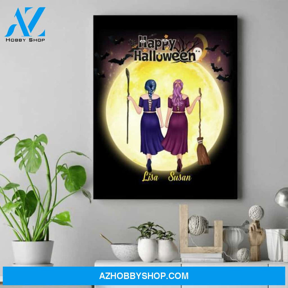 Personalized Witch Canvas Art - Birthday Present For Sister - Up To 4 Girls