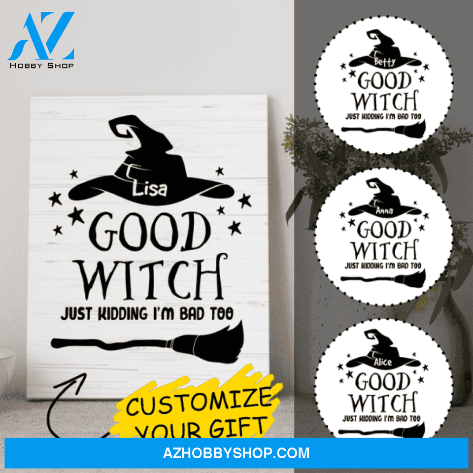 Personalized Witch Canvas Art - Cute Best Friend Gift - Gifts For Halloween Lovers