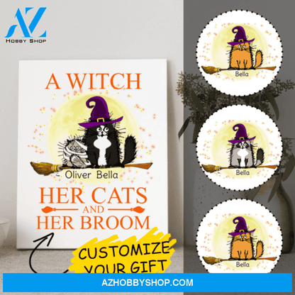 Personalized Witch Canvas - Cool Gifts For Cat Lovers - Up To 6 Cats