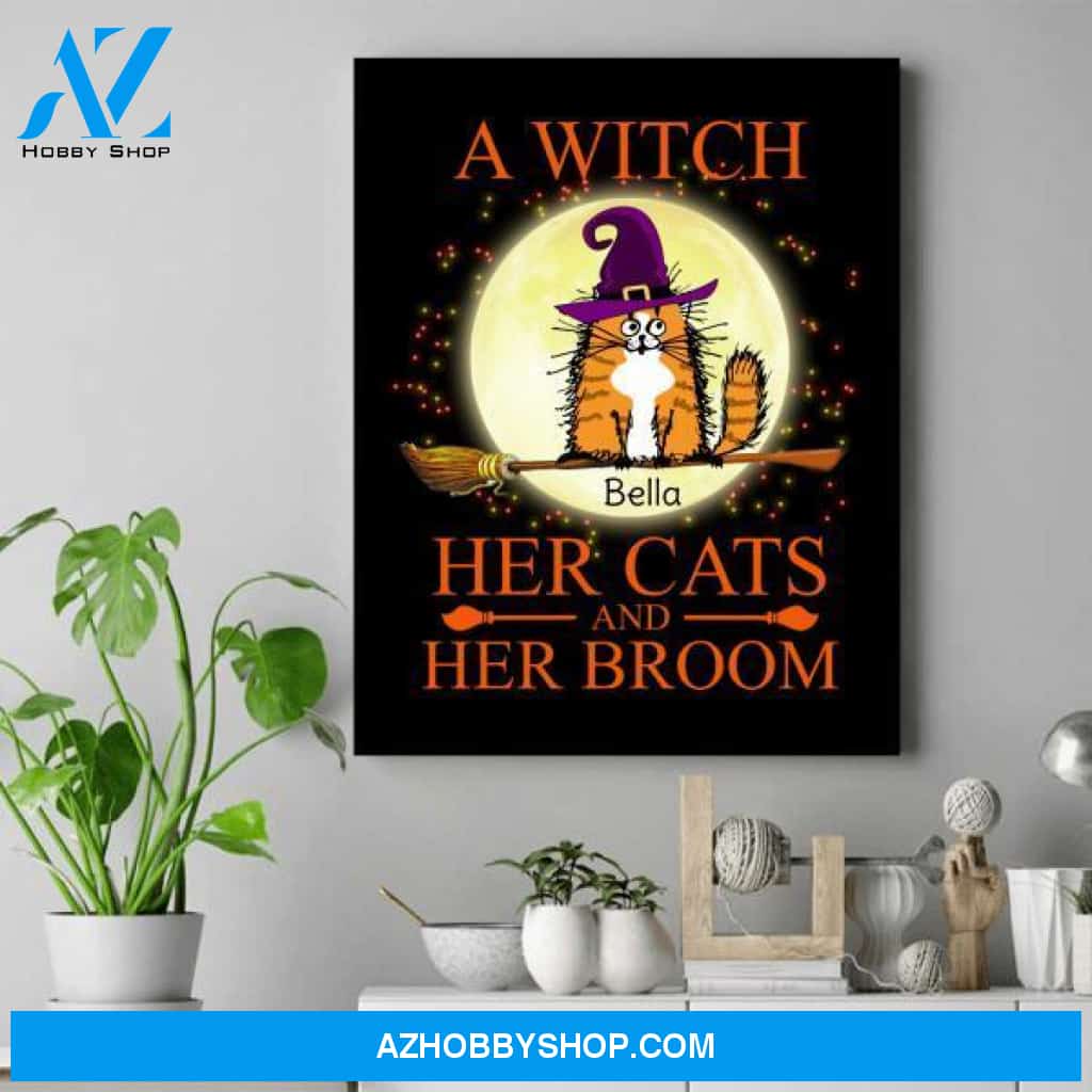 Personalized Witch Canvas - Cool Gifts For Cat Lovers - Up To 6 Cats