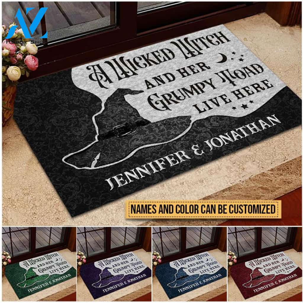 Personalized Witch Grumpy Toad Live Here Color Customized Doormat