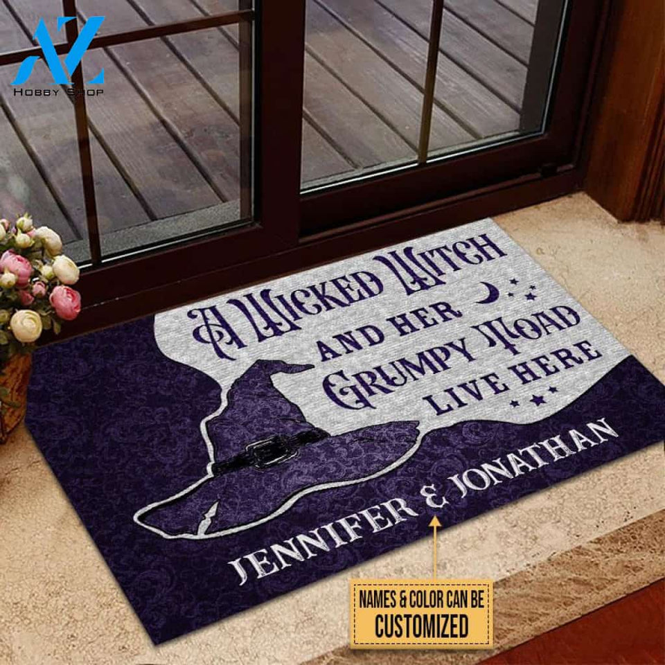 Personalized Witch Grumpy Toad Live Here Color Customized Doormat