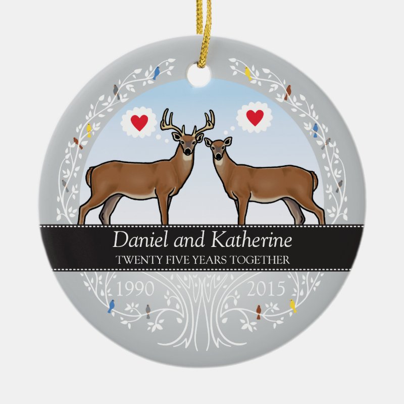 Personalized 25Th Wedding Anniversary, Buck & Doe Ceramic Ornament