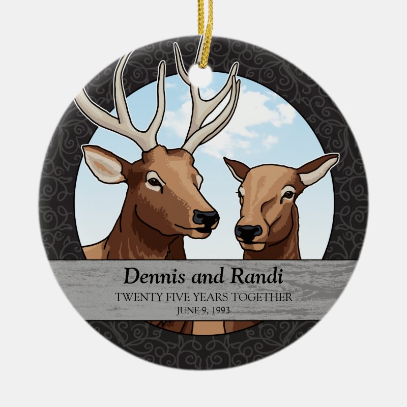 Personalized 25Th Wedding Anniversary, Elk Ceramic Ornament