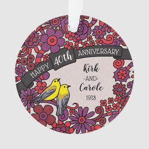 Personalized 40Th Anniversary, Ruby Floral Birds Ornament