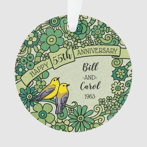 Personalized 55Th Anniversary Emerald Floral Birds Ornament