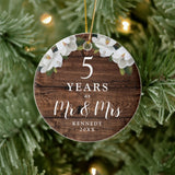 Personalized 5 Year Wood Anniversary Mr & Mrs Gift Ceramic Ornament
