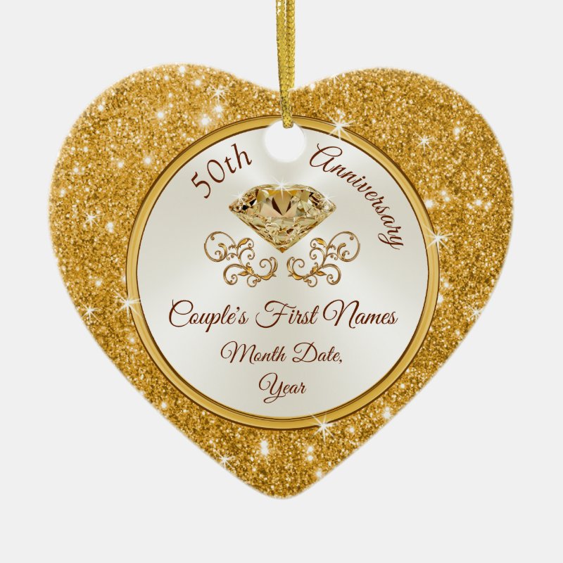Personalized Gorgeous Golden Anniversary Ornament