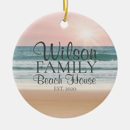 Personalized Seaside Beach House Ceramic Ornament