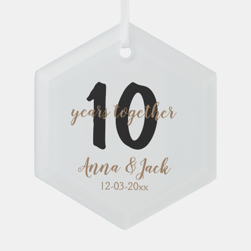 Personalized Simple 10 Years Anniversary Name Date Glass Ornament