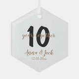 Personalized Simple 10 Years Anniversary Name Date Glass Ornament