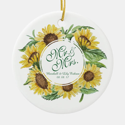 Personalized Sunflower Wreath Wedding   Ornament