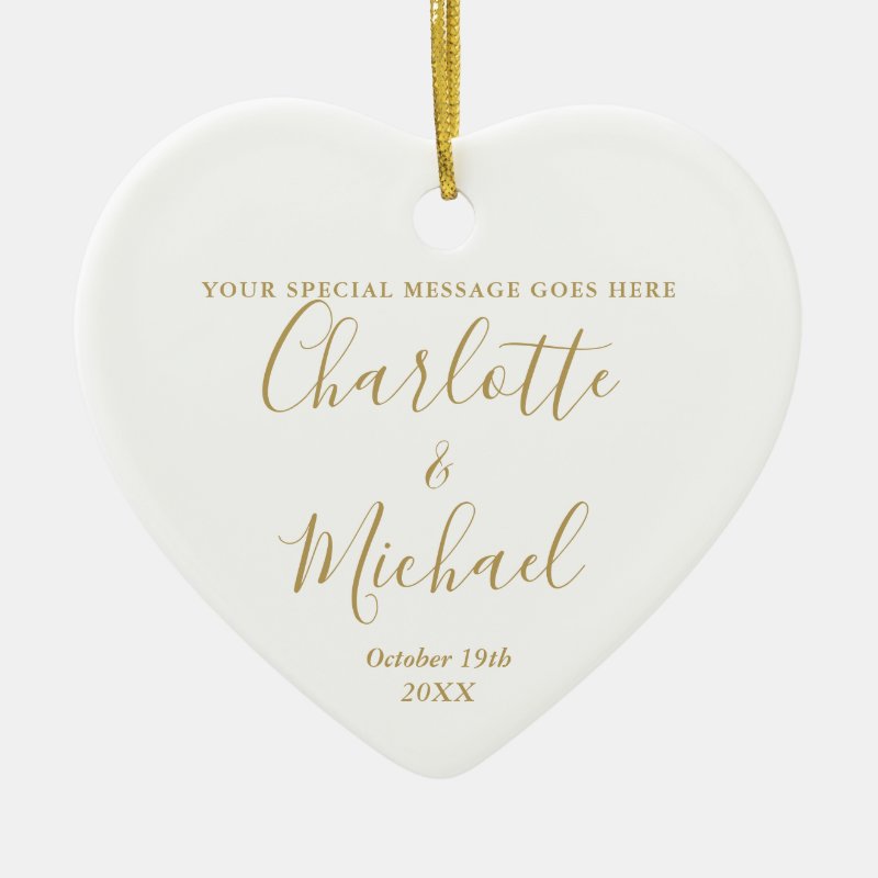 Personalized Wedding Monogram Anniversary Gold Ceramic Ornament