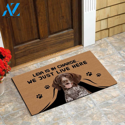 Custom German Shorthaired Pointer Dogs Name and Photo Doormat Pet is in Charge We Just Live Here Funny Door Mat Personalized gift FSD1559