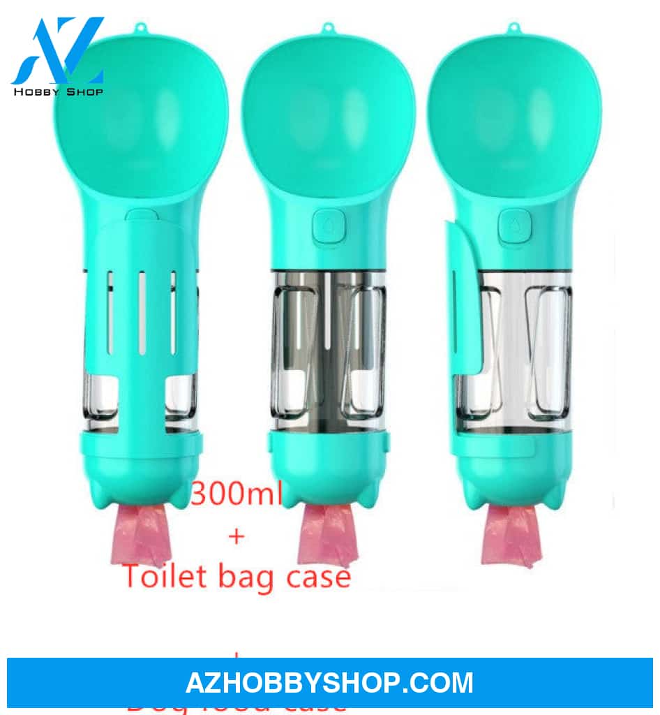 Pet Water Bottle Feeder Bowl Garbage Bag Storage Portable Outdoor Travel 3 In 1 Dog Blue / 300Mlset