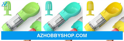 Pet Water Bottle Feeder Bowl Garbage Bag Storage Portable Outdoor Travel 3 In 1 Dog Greenblueyellow