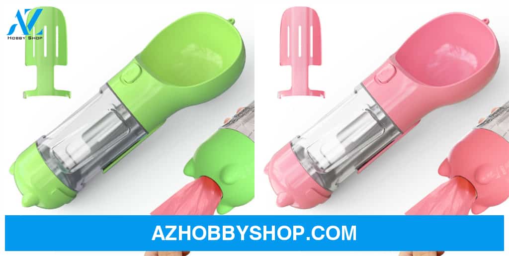 Pet Water Bottle Feeder Bowl Garbage Bag Storage Portable Outdoor Travel 3 In 1 Dog Greenpinkpcs /