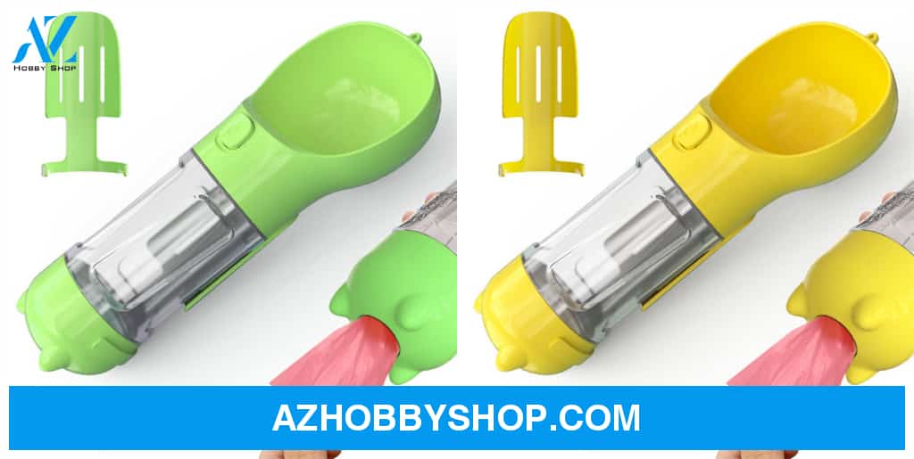 Pet Water Bottle Feeder Bowl Garbage Bag Storage Portable Outdoor Travel 3 In 1 Dog Greenyellowpcs /
