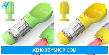 Pet Water Bottle Feeder Bowl Garbage Bag Storage Portable Outdoor Travel 3 In 1 Dog Greenyellowpcs /