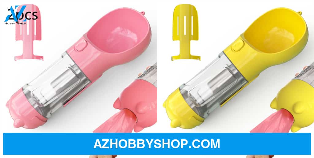 Pet Water Bottle Feeder Bowl Garbage Bag Storage Portable Outdoor Travel 3 In 1 Dog Pink2Pcsyellow /