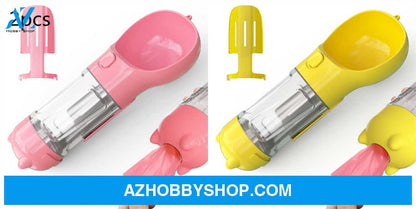 Pet Water Bottle Feeder Bowl Garbage Bag Storage Portable Outdoor Travel 3 In 1 Dog Pink2Pcsyellow /