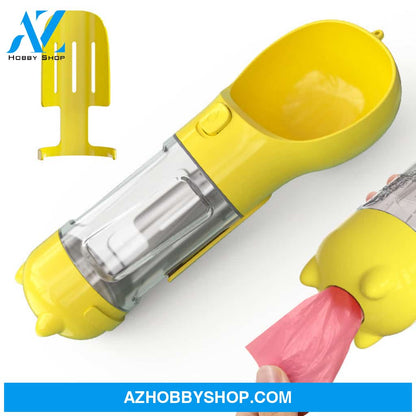 Pet Water Bottle Feeder Bowl Garbage Bag Storage Portable Outdoor Travel 3 In 1 Dog Yellow / 300Ml