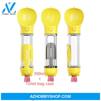Pet Water Bottle Feeder Bowl Garbage Bag Storage Portable Outdoor Travel 3 In 1 Dog Yellow /