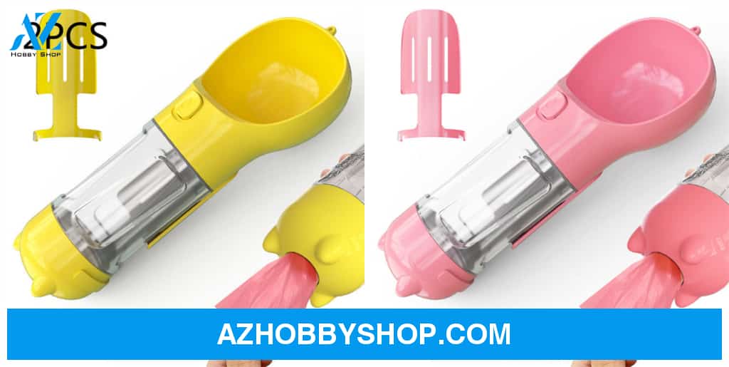 Pet Water Bottle Feeder Bowl Garbage Bag Storage Portable Outdoor Travel 3 In 1 Dog Yellow2Pcspink /