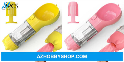 Pet Water Bottle Feeder Bowl Garbage Bag Storage Portable Outdoor Travel 3 In 1 Dog Yellow2Pcspink /