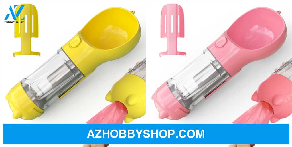 Pet Water Bottle Feeder Bowl Garbage Bag Storage Portable Outdoor Travel 3 In 1 Dog Yellowpinkpcs /