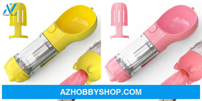 Pet Water Bottle Feeder Bowl Garbage Bag Storage Portable Outdoor Travel 3 In 1 Dog Yellowpinkpcs /