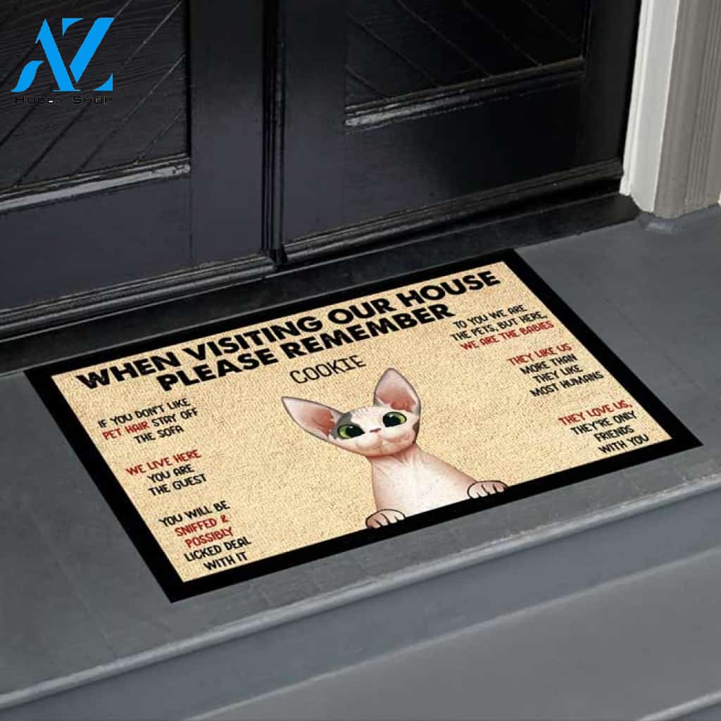 Pets' Rules When Visiting Our House - Cats And Dogs Personalized Doormat | WELCOME MAT | HOUSE WARMING GIFT