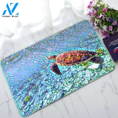 Phfzk Nautical Ocean Doormat, Sea Turtle in The Deep Sea Doormat Outdoors/Indoor Doormat Home Floor Mats Rugs
