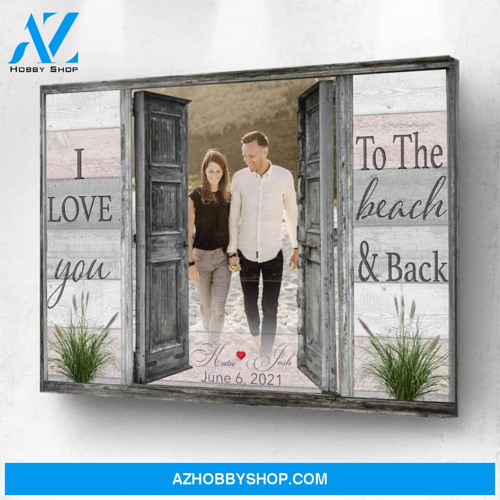 Personalized Photo Memorial Canvas, I Love You to the Beach and Back Canvas Wall Art Gift for Family