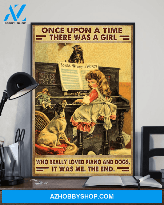 Piano And Dogs Loves Poster Once Upon A Time There Was A Girl Vintage Poster Canvas, Wall Decor Visual Art