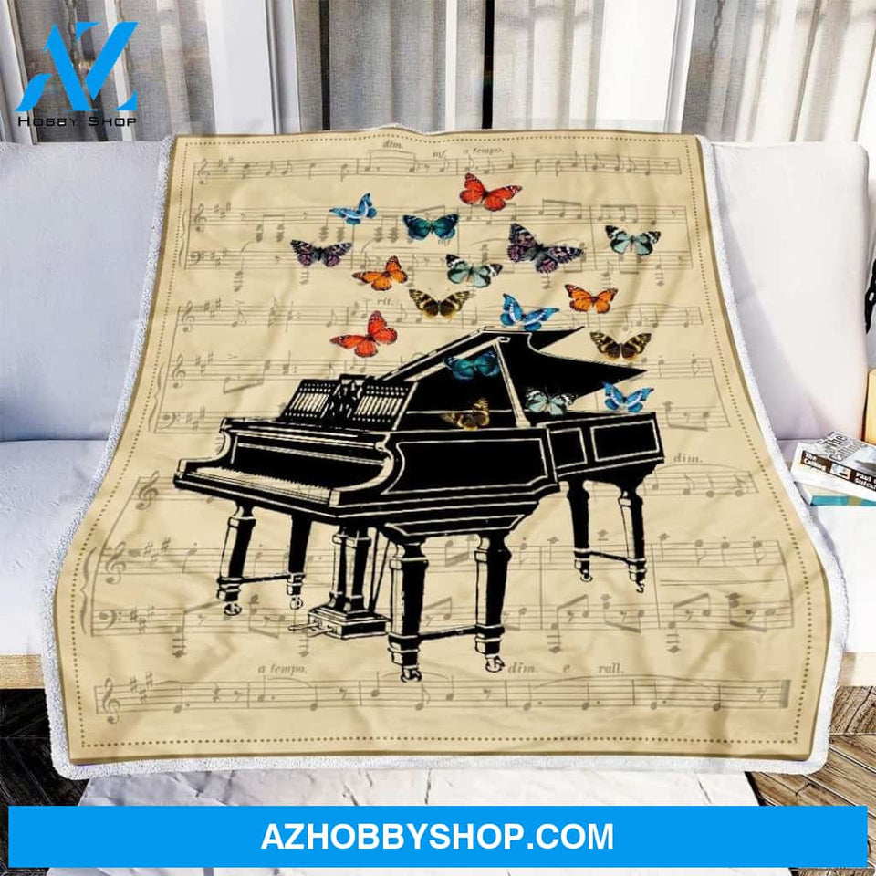 Piano Butterfly Fleece Blanket