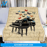 Piano Butterfly Fleece Blanket