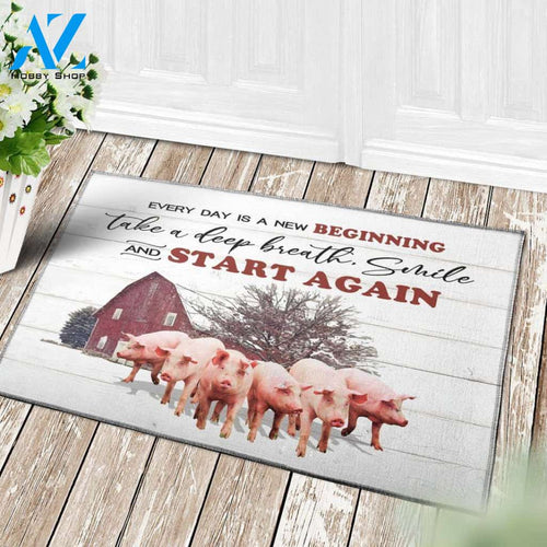 Pig A new beginning day Indoor and Outdoor Doormat Warm House Gift Welcome Mat Gift for Labrador Lovers Birthday Gift