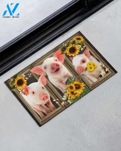 Pig and Sunflower Doormat Welcome Mat Farm Rug Farmer House Decor Entryway Decor Closing Gift Housewarming Gift Gift for Famer Friend for Pig Lovers for Farm Animals Lovers