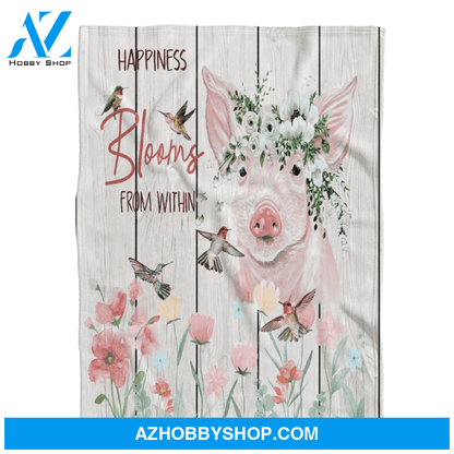Pig Blanket, Happines Blooms From Within, Fleece Blanket.Gift For Pig Lovers