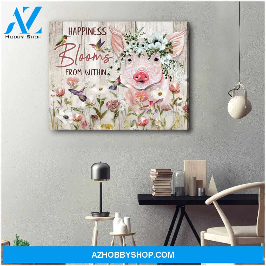 Pig Canvas Happiness blooms from within Wall Art Decor