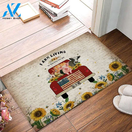 Pig Chicken Cow Sunflower Truck Vintage Letter Personalized Doormat Rug Housewarming Gift Family Welcome Mat Custom Funny Birthday New Year