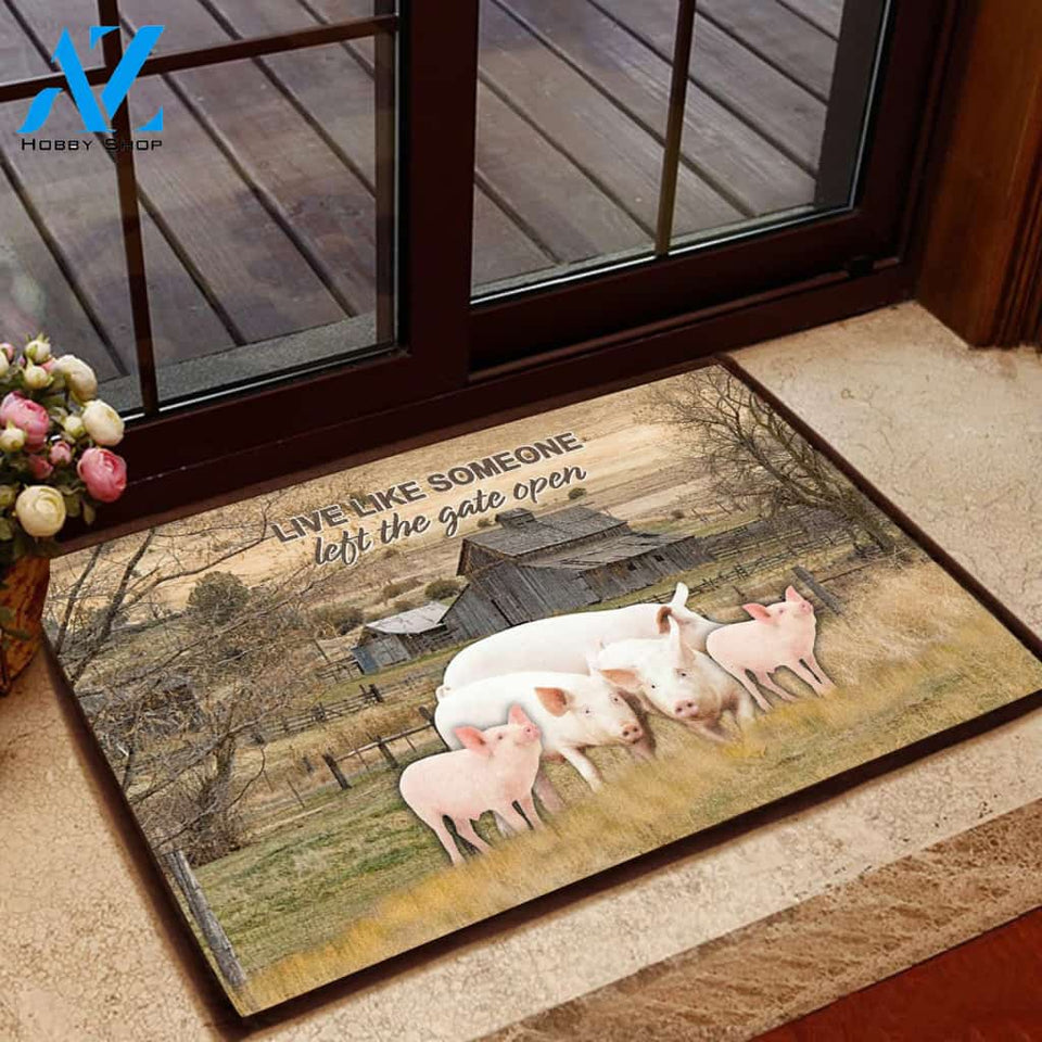 Pig Gate Open T1308 - Door Mat | Welcome Mat | House Warming Gift