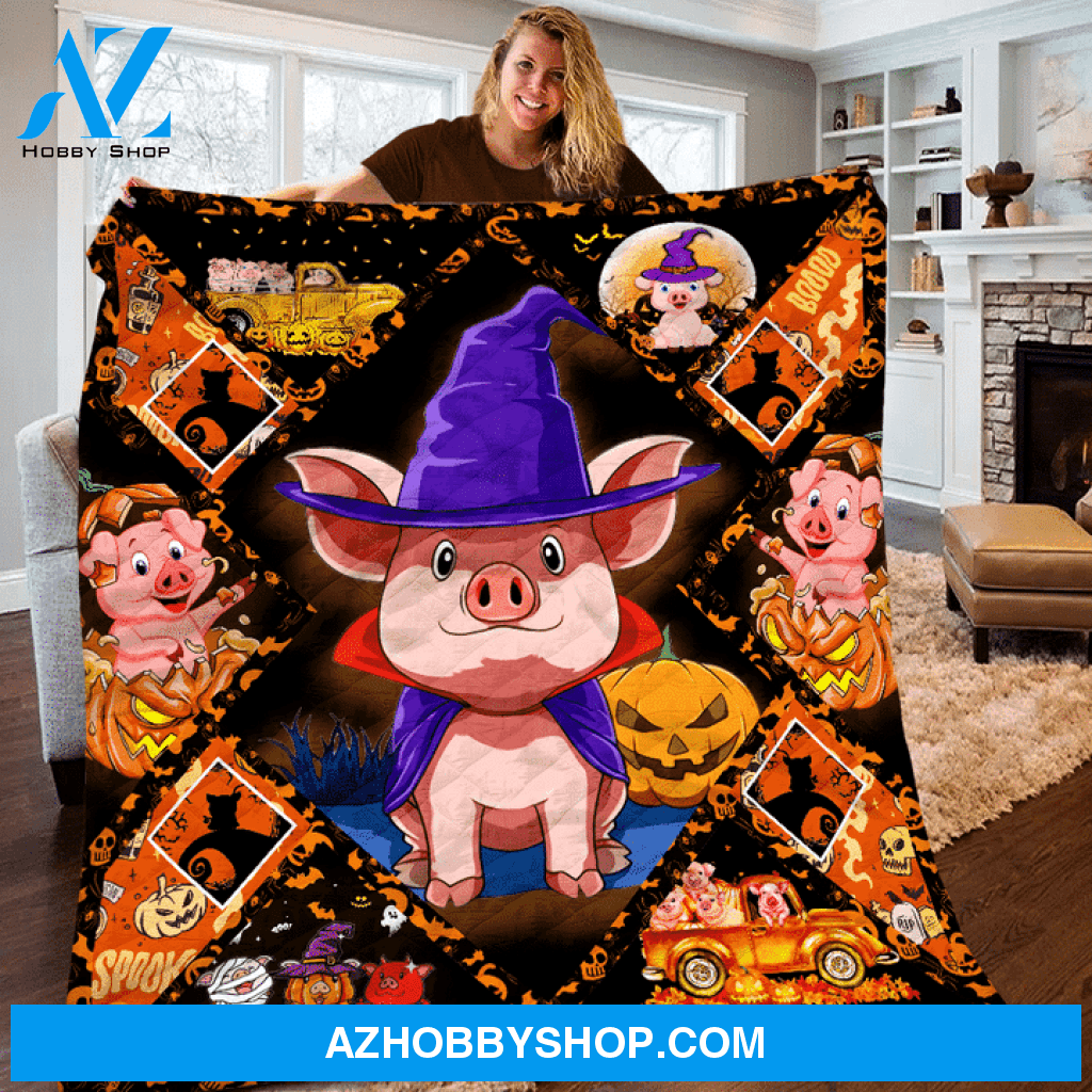 Pig Halloween Fleece Blanket, Gift For Pig lovers, Gift For Family Friends Birthday Gift Home Decor Bedding Couch Sofa Soft And Comfy Cozy