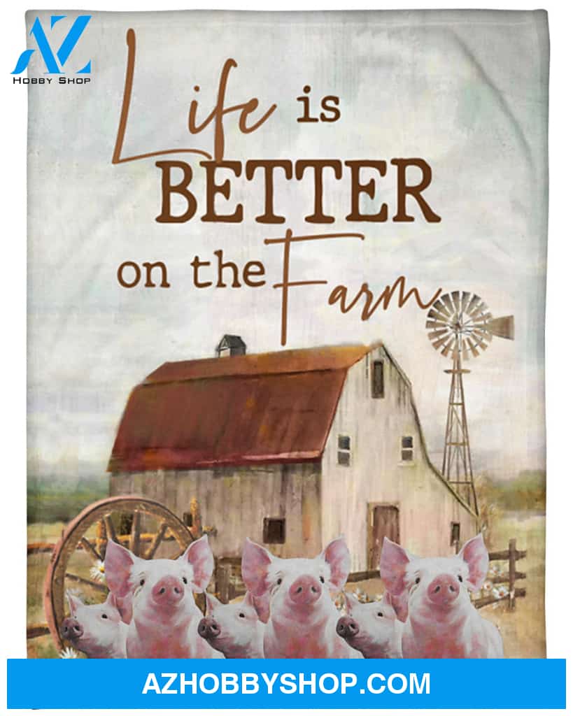 Pig Life Is Better On The Farm Fleece Blanket, Gift For Pig Lovers Gift For Family Friend Home Decor Bedding Couch Sofa Soft And Comfy Cozy
