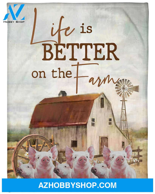 Pig Life Is Better On The Farm Fleece Blanket, Gift For Pig Lovers Gift For Family Friend Home Decor Bedding Couch Sofa Soft And Comfy Cozy
