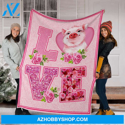 Pig Love Rose Pink Fleece Blanket