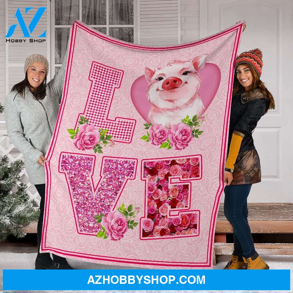 Pig Love Rose Pink Fleece Blanket