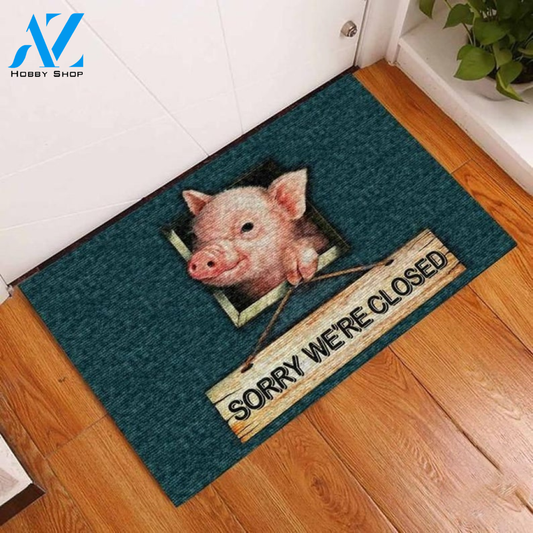 Pig - Sorry We're Closed Easy Clean Welcome DoorMat | Felt And Rubber | DO2700